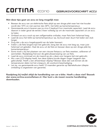 Cortina Ecomo accu de handleiding | Manualzz