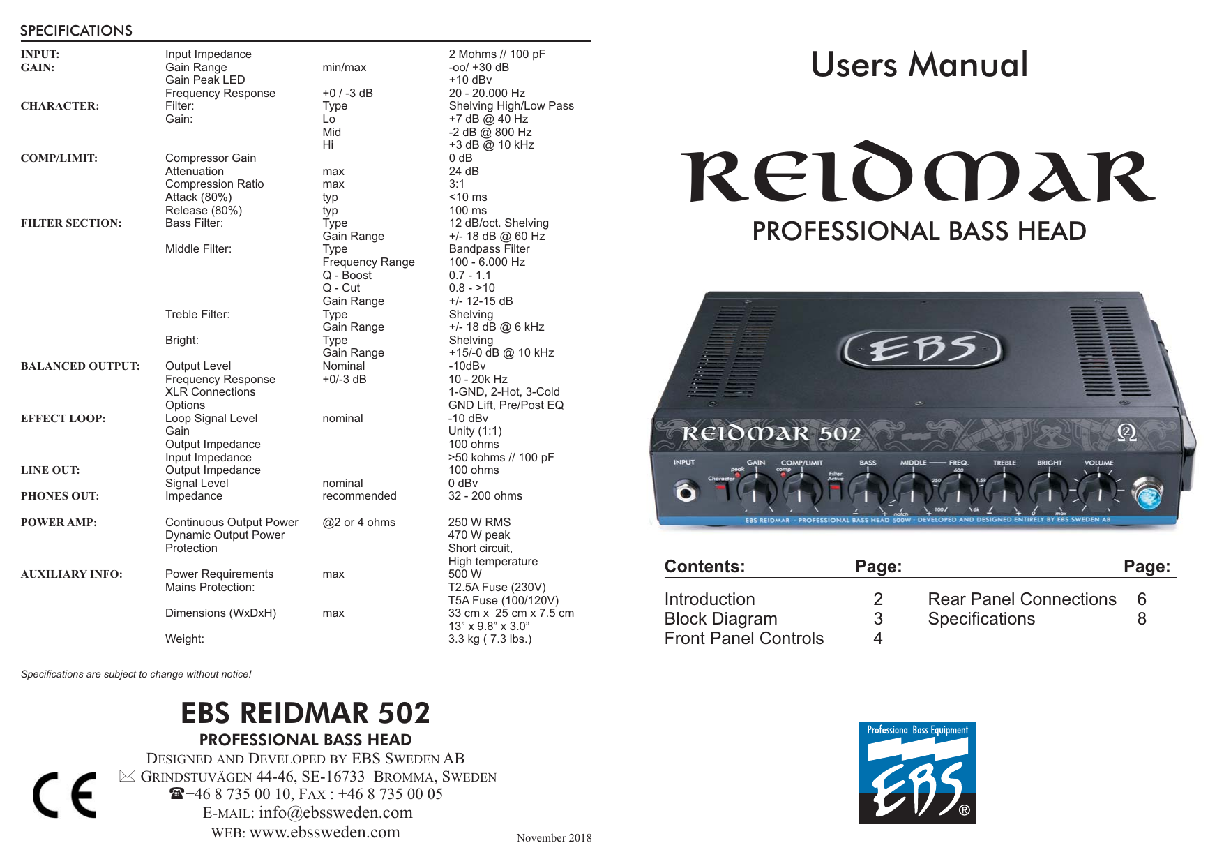 EBS Reidmar 502 AMP Manual | Manualzz