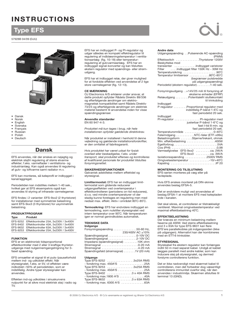 Oj Electronics Efs Bedienungsanleitung Manualzz