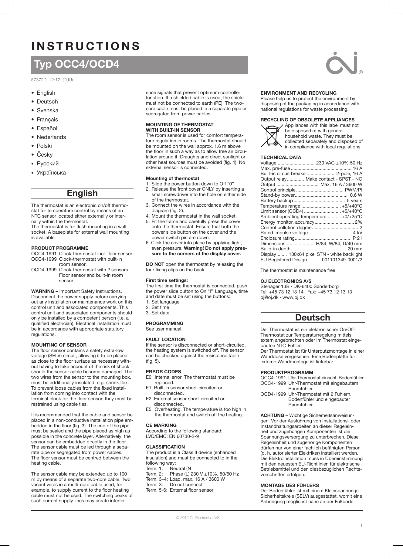 Oj Electronics Ocd4 Occ4 Operating Instructions Manualzz