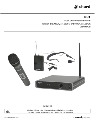 Chord NU1-H UHF Wireless Handheld Microphone System Instruction Manual | Manualzz