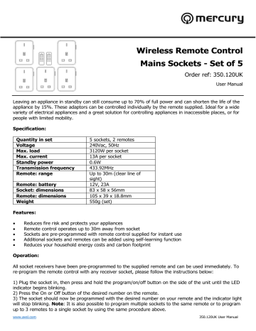 ETEKCITY Zap 5LX-S Remote Outlet Switch User Manual