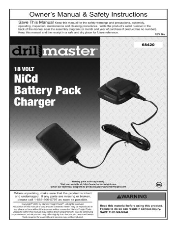 Drill Master 68420 18V NiCd Battery Charger Owner's Manual | Manualzz