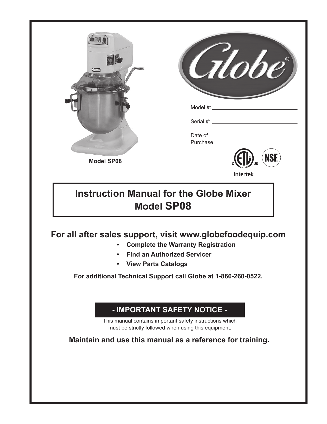 Globe SP08 Mixer Owner’s Manual Manualzz