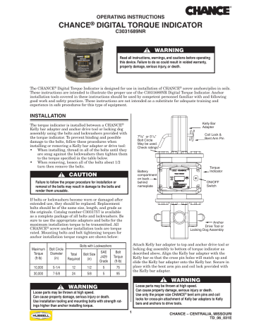 Hubbell CHANCE Digital Torque Indicator Installation Manual | Manualzz