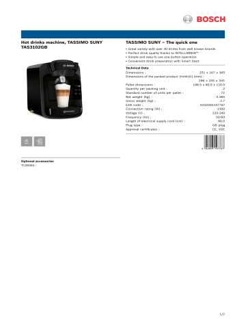 Bosch TAS3102GB TASSIMO SUNY Hot drinks 