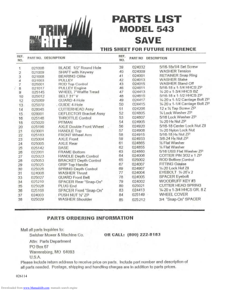 TrimRite TR543, 543 User manual Manualzz