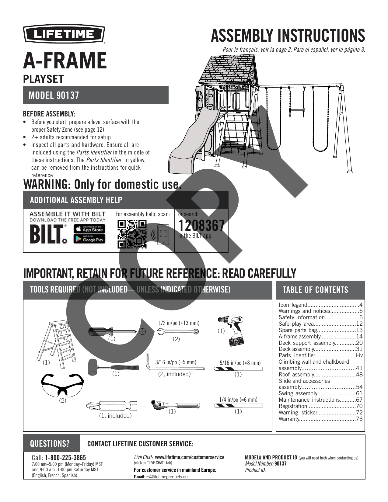 Lifetime 90137 Big Stuff Swing Set (Primary) Owner's Manual Manualzz