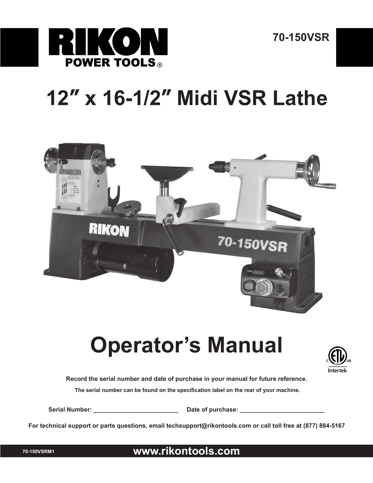 Rikon Power Tools 70150VSR User manual Manualzz