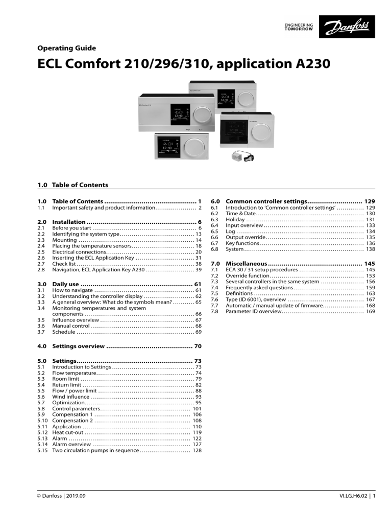 Danfoss ECL Comfort 210, 296, 310, A230 Operating instructions | Manualzz