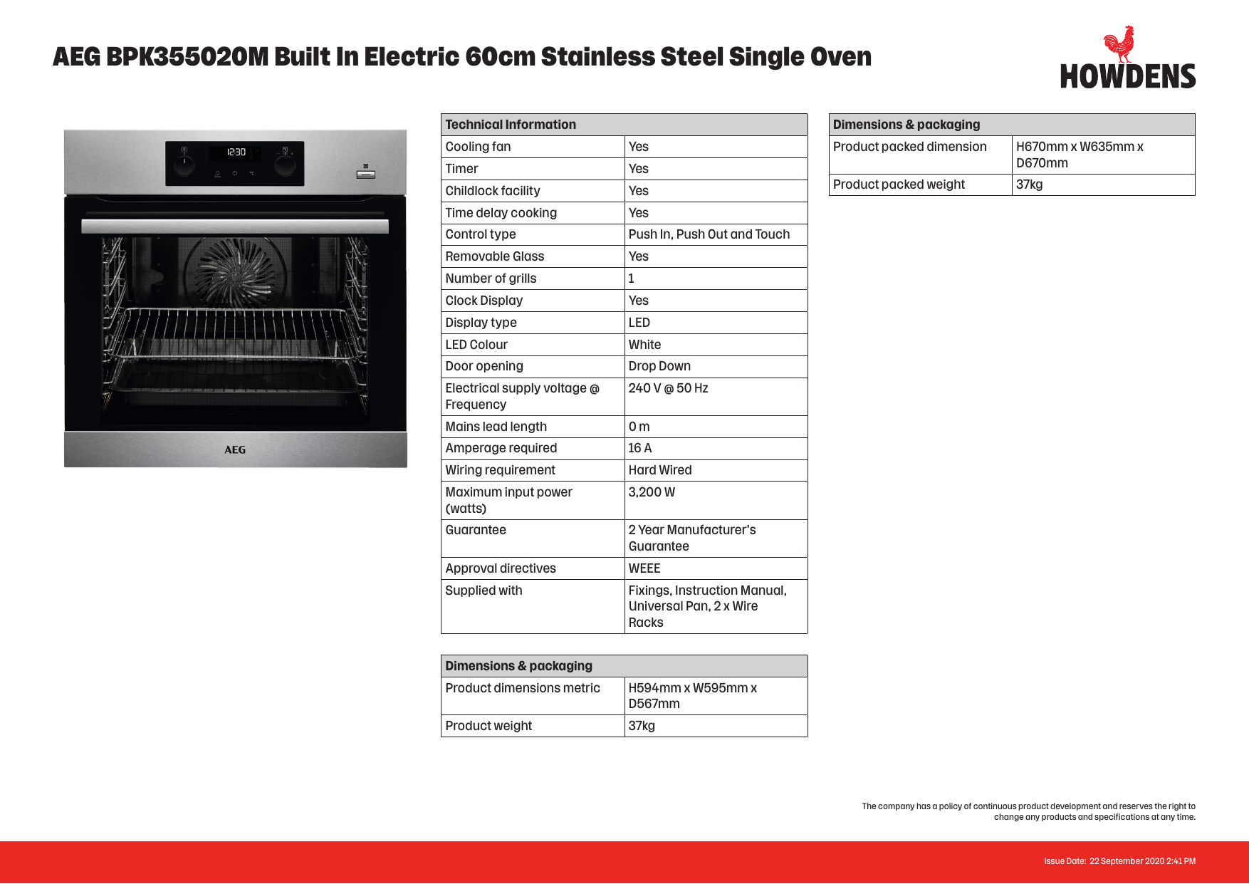 aeg single oven bpk355020m