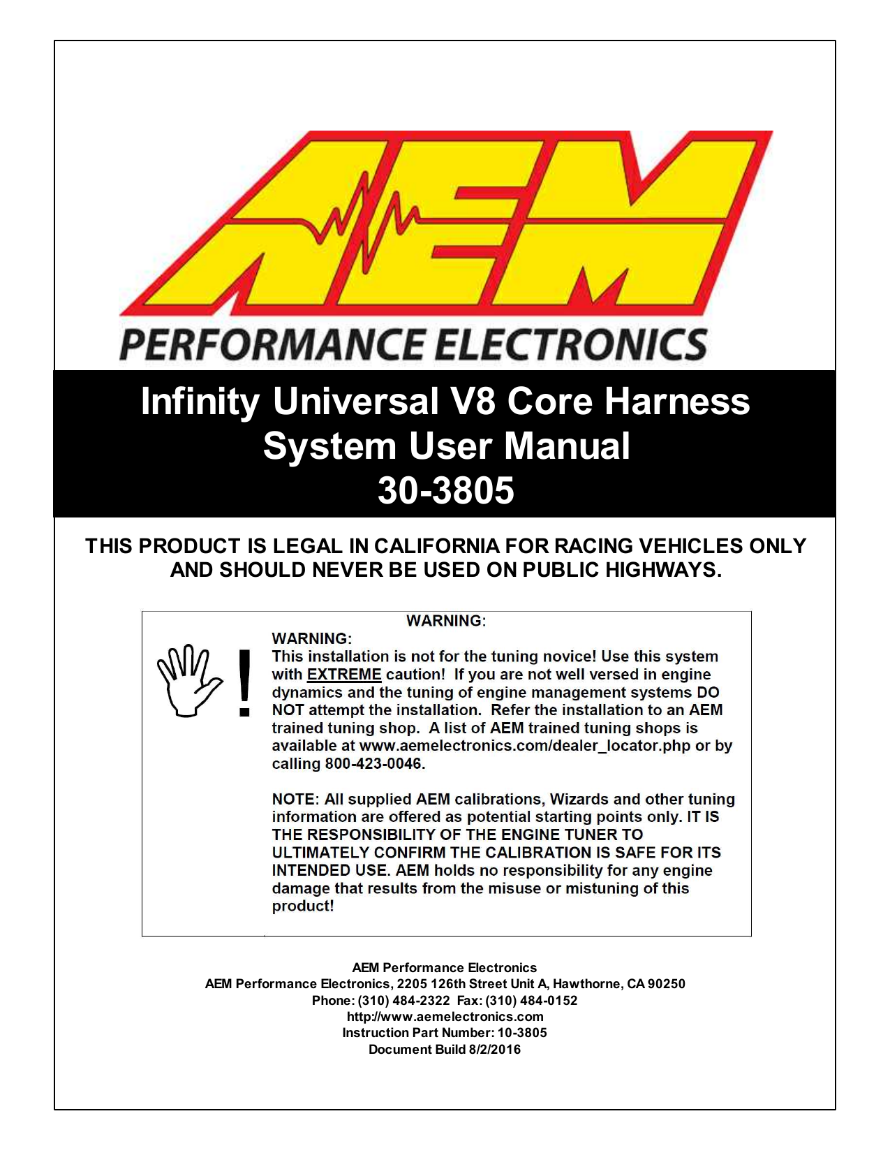AEM 30-3805 Universal V8 Core Harness Instructions | Manualzz