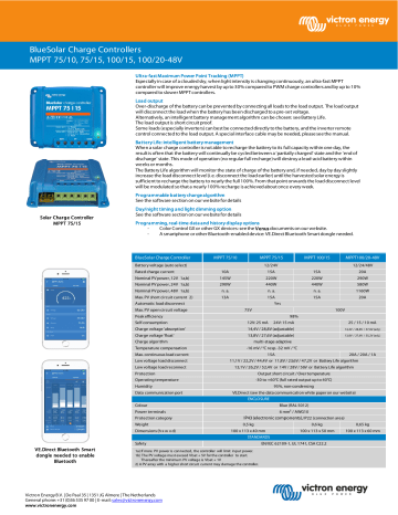 Victron Energy Bluesolar Mppt 75 10 75 15 100 15 100 48v Datasheet Manualzz