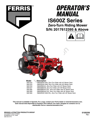 Ferris IS600z series Operator's Manual | Manualzz