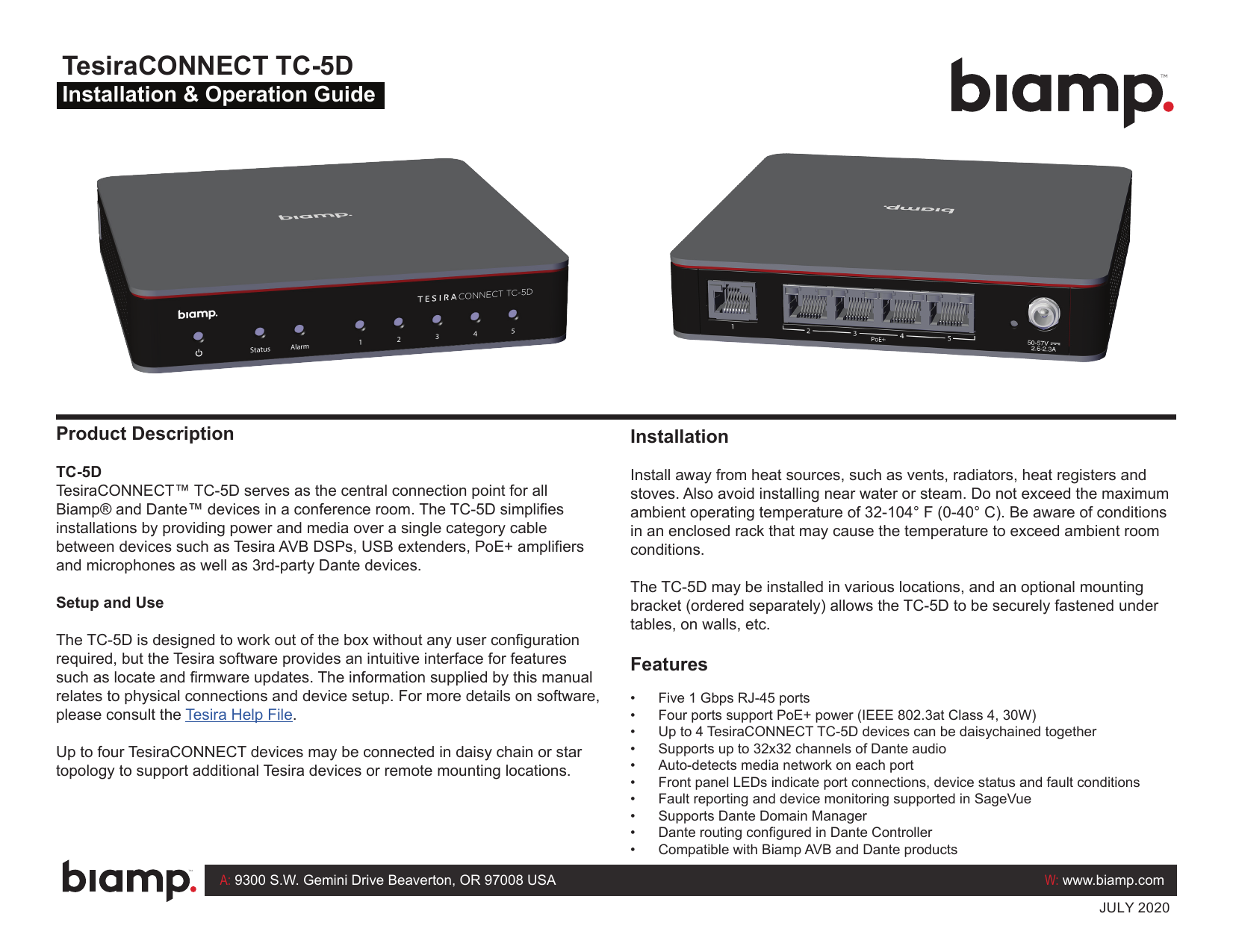 Biamp TesiraCONNECT TC-5D User manual | Manualzz