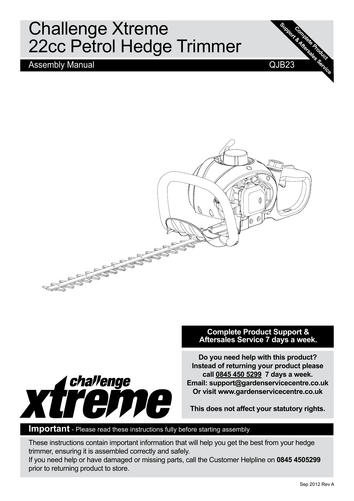 Challenge Xtreme QJB23 22CC PETROL HEDGE TRIMMER Owner's Manual Manualzz