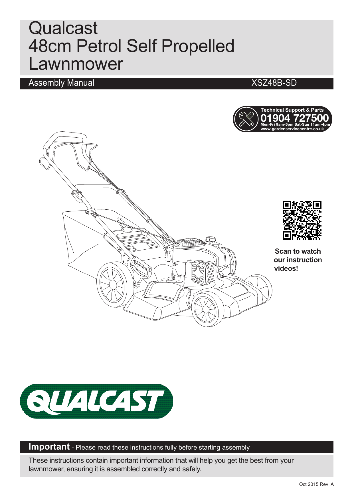 Qualcast XSZ48BSD 48CM SELF PROPELLED PETROL LAWNMOWER Owner's Manual