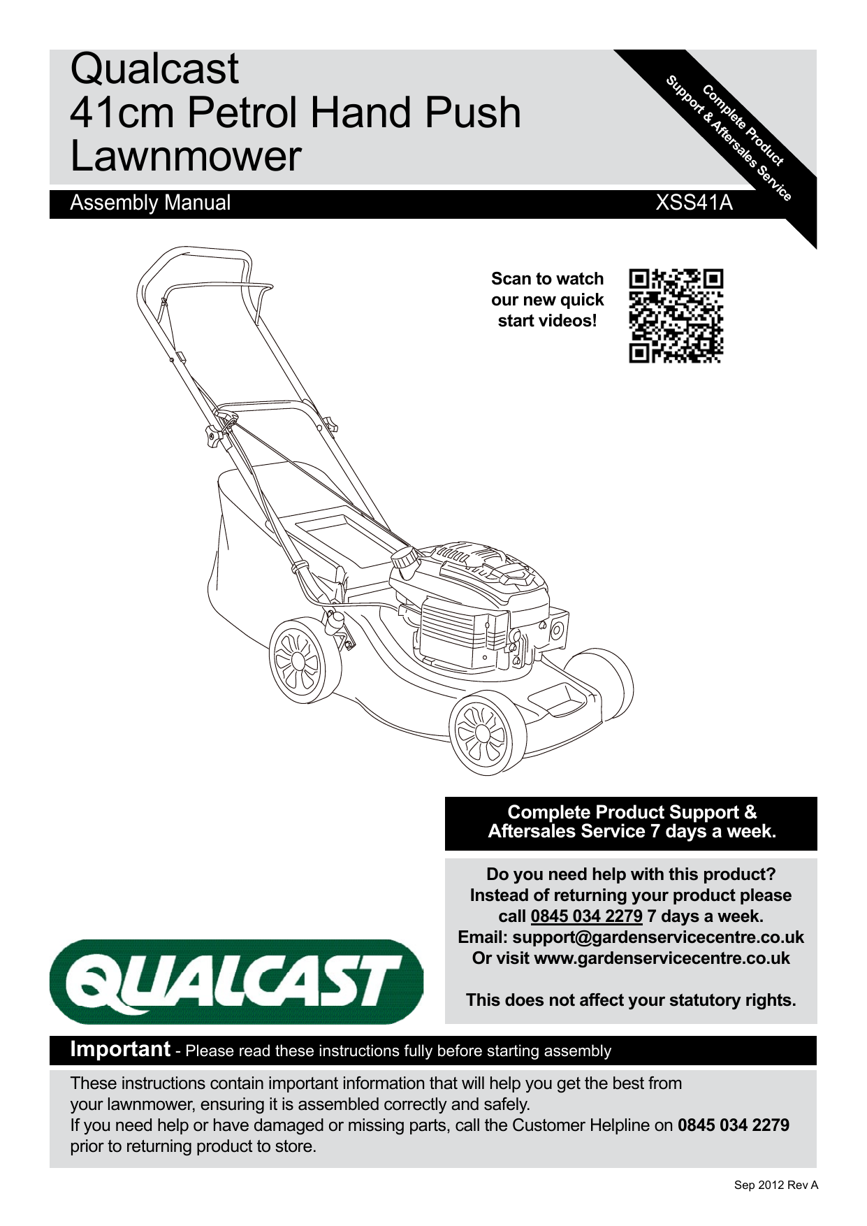 Qualcast XSS41A 41CM PUSH PETROL LAWNMOWER Owner's Manual Manualzz
