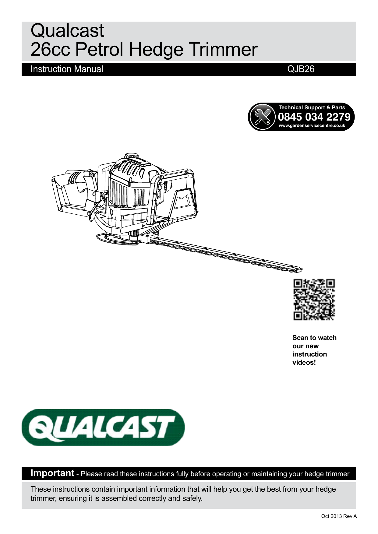 Qualcast QJB26 26CC PETROL HEDGE TRIMMER Owner's Manual Manualzz