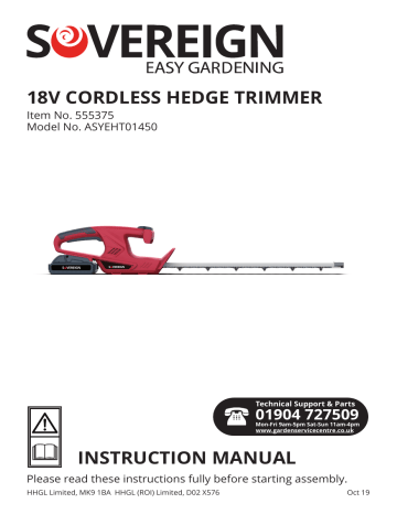 Sovereign ASYEHT01450 18V CORDLESS HEDGE TRIMMER Owner's Manual | Manualzz