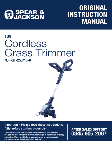 Spear & Jackson N0F-GT-250/18-D – S1825CT - CGT18 25CM 18V CORDLESS GRASS TRIMMER Owner's Manual | Manualzz