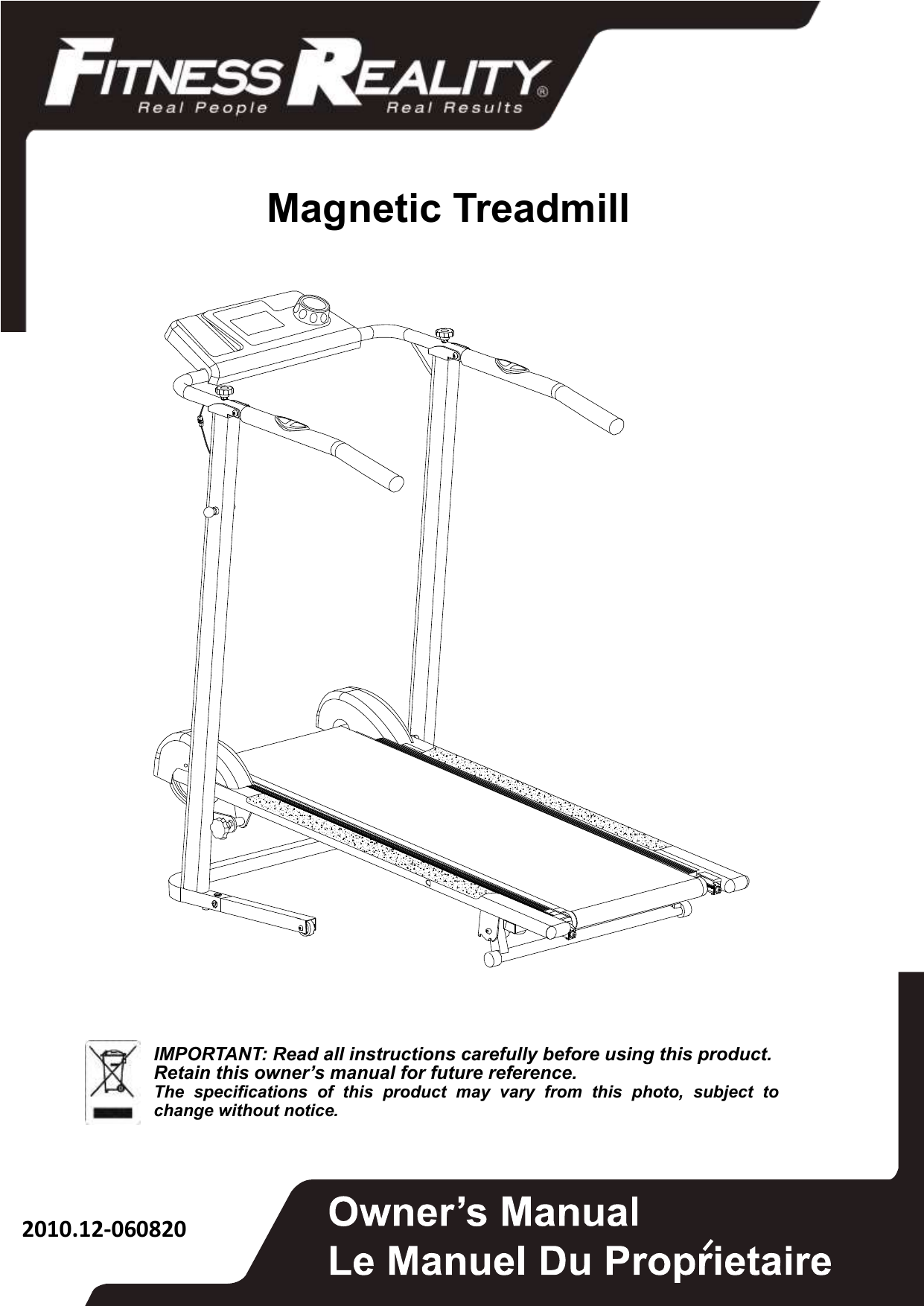 Fitness reality 2024 magnetic treadmill 2010