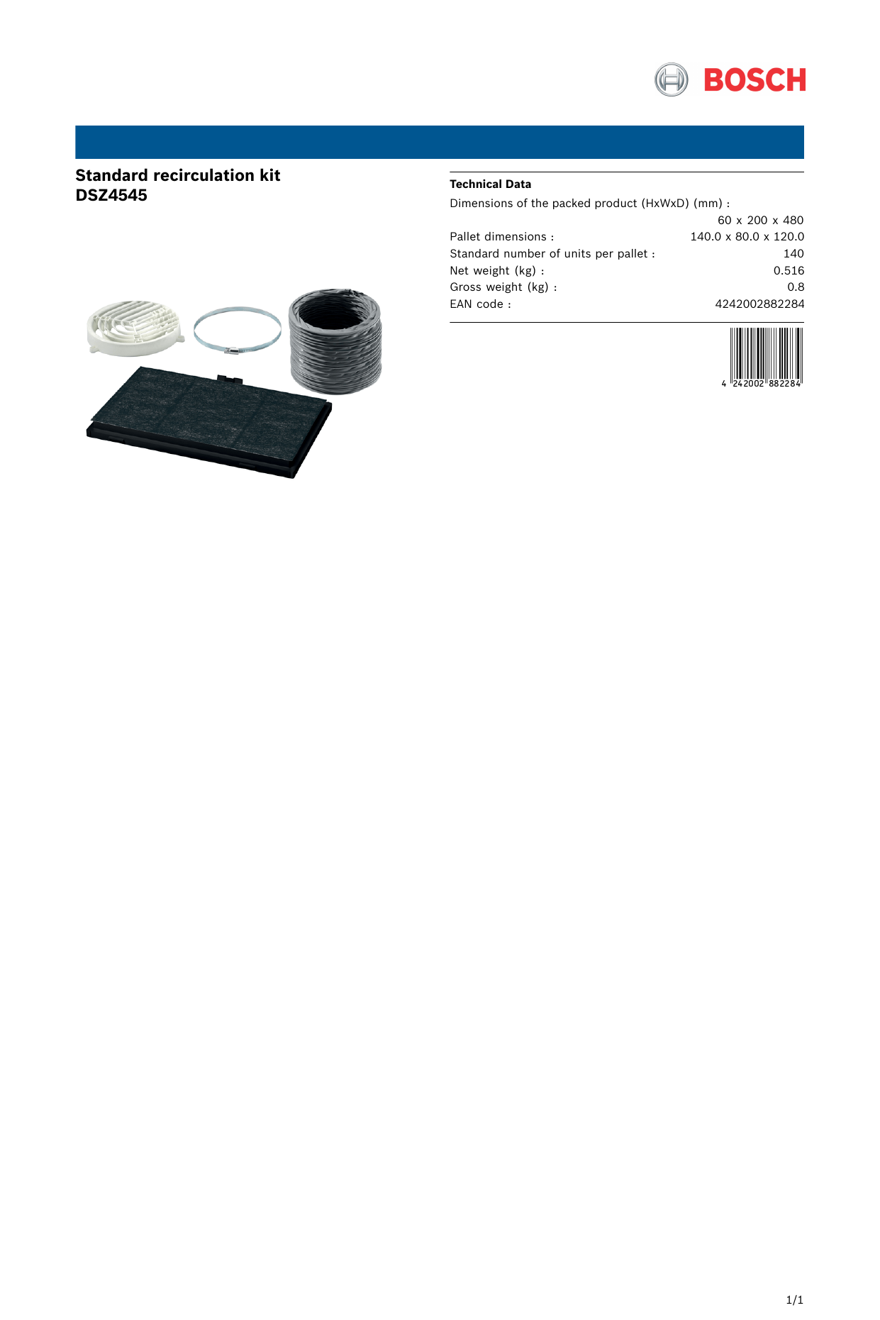 Bosch Siemens Active Carbon Filter Recirculating Kit DSZ4545 for