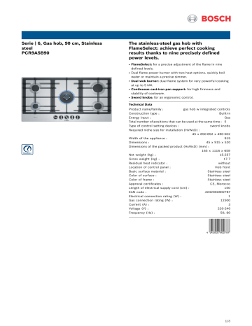 Bosch PCR9A5B90 Stainless Steel 90 Cm Gas Hob Serie | 6 Product Spec ...