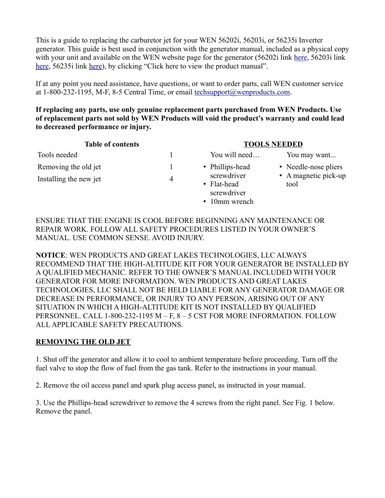 Wen 56202i-HA36, 56202i-HA69, 56235i-HA36, 56235i-HA69 Operating