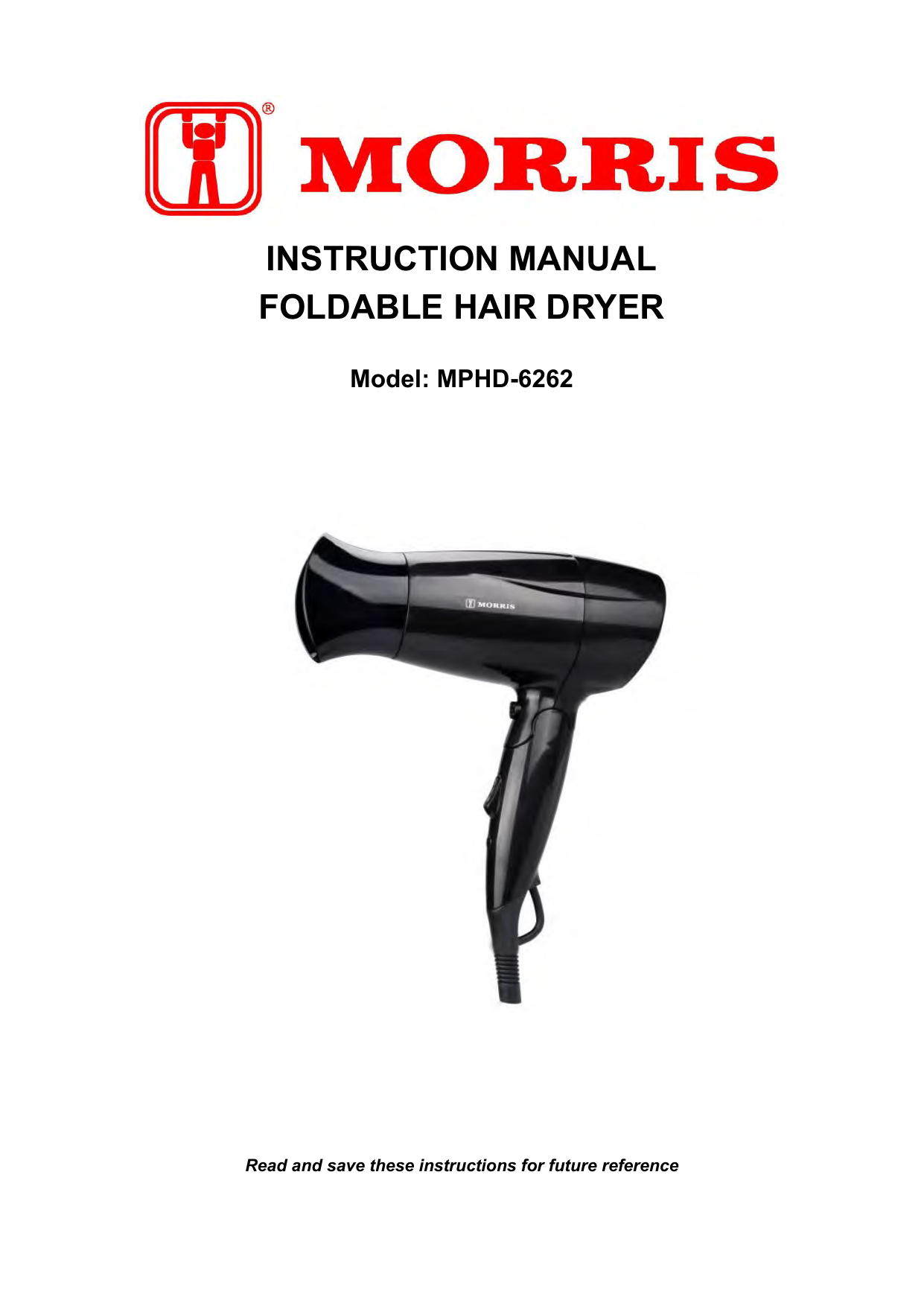 Morris MPHD6262 FOLDABLE HAIR DRYER Instructions manual Manualzz