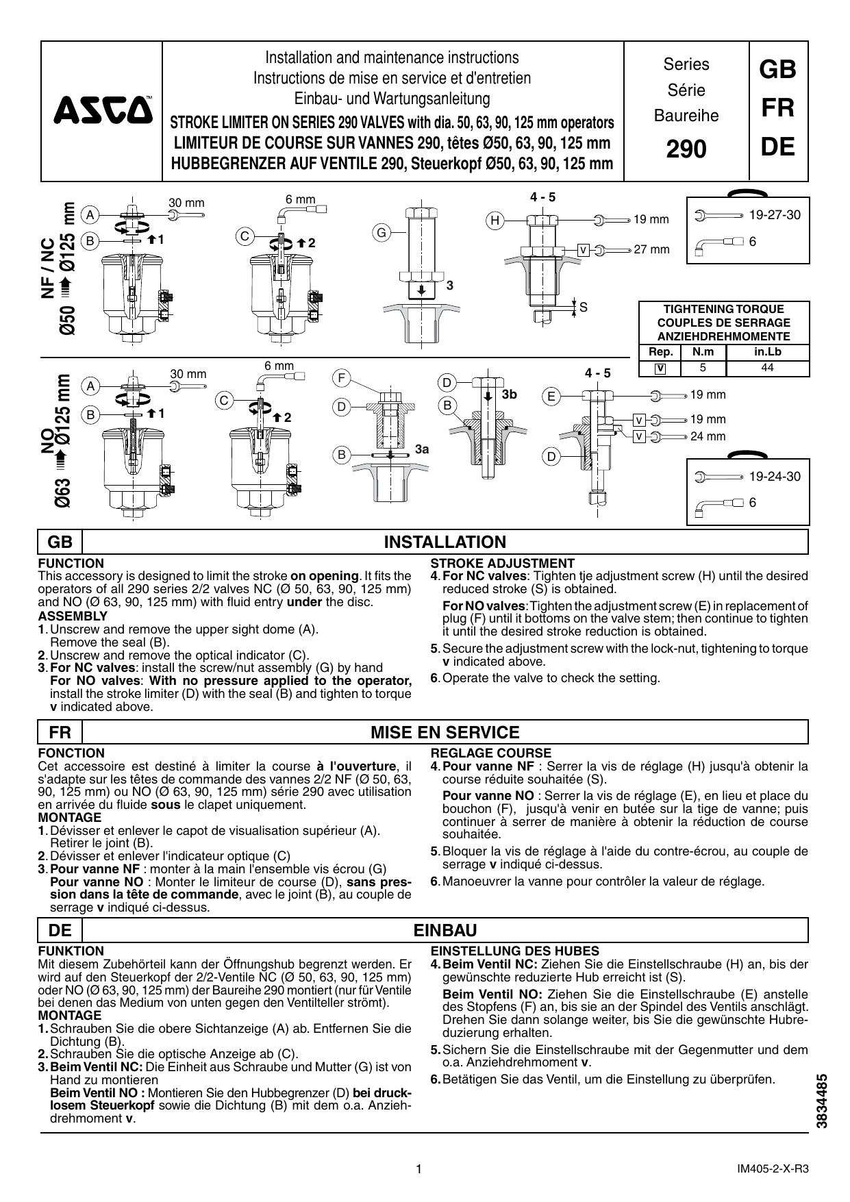 Asco Series 290 390 Pressure Operated Valves Stroke Limiter