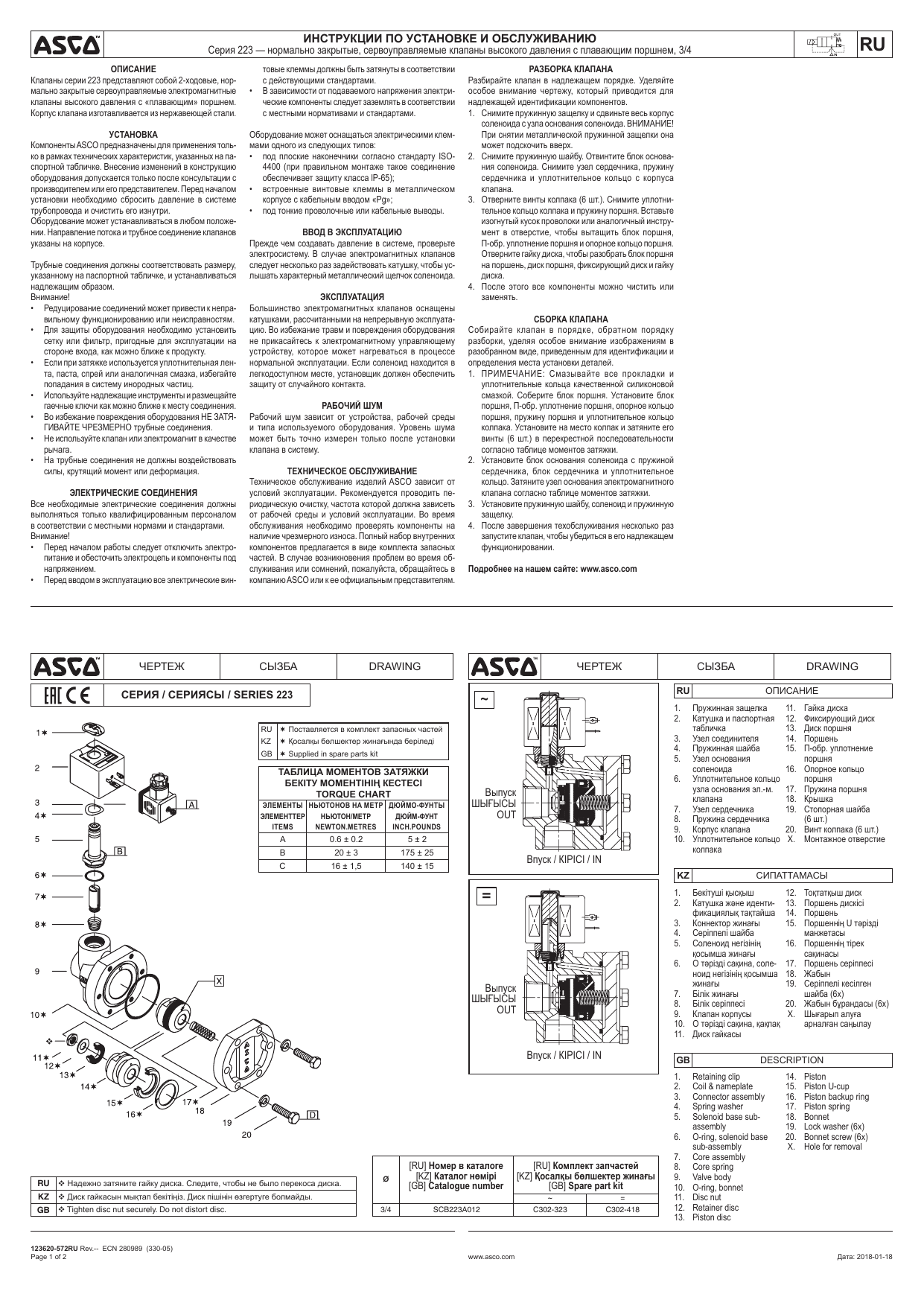 Asco Series 223 Solenoid Valves Pilot Operated 3/4 Stainless Steel AISI