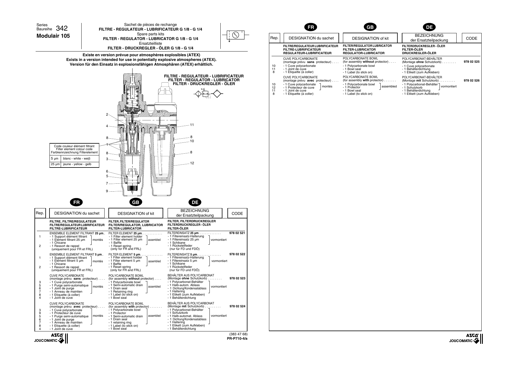 Asco Series 342 Filter Regulator Lubricator Modulair 105 Owner's manual