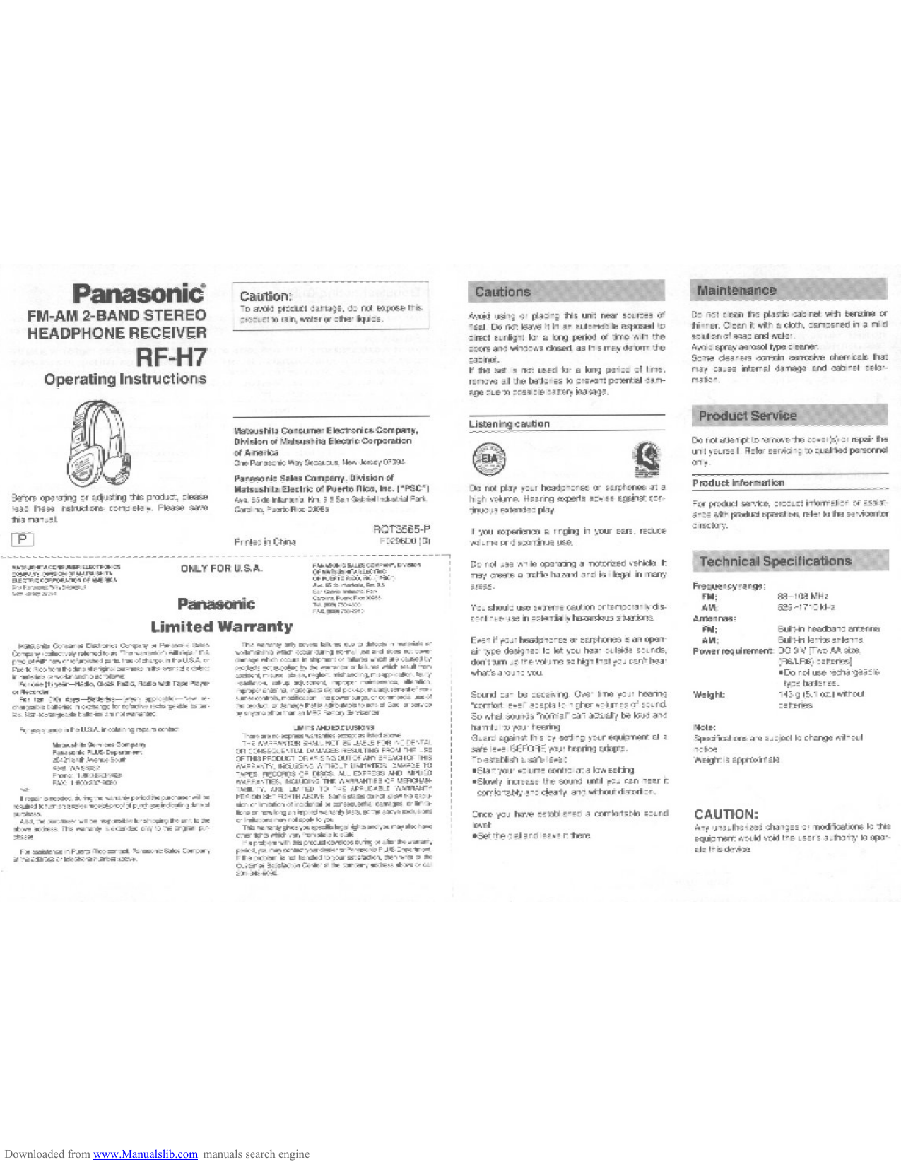 Panasonic Rx H7 Owner S Manual Manualzz