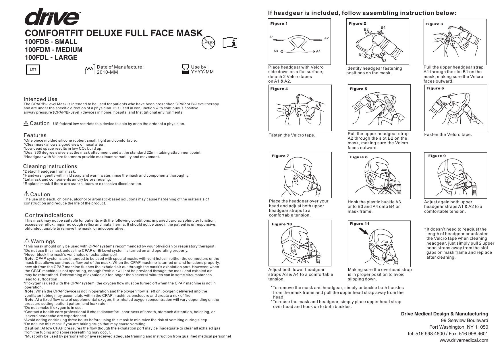 Drive 100FDS Full Face ComfortFit Deluxe CPAP Mask Owner's Manual