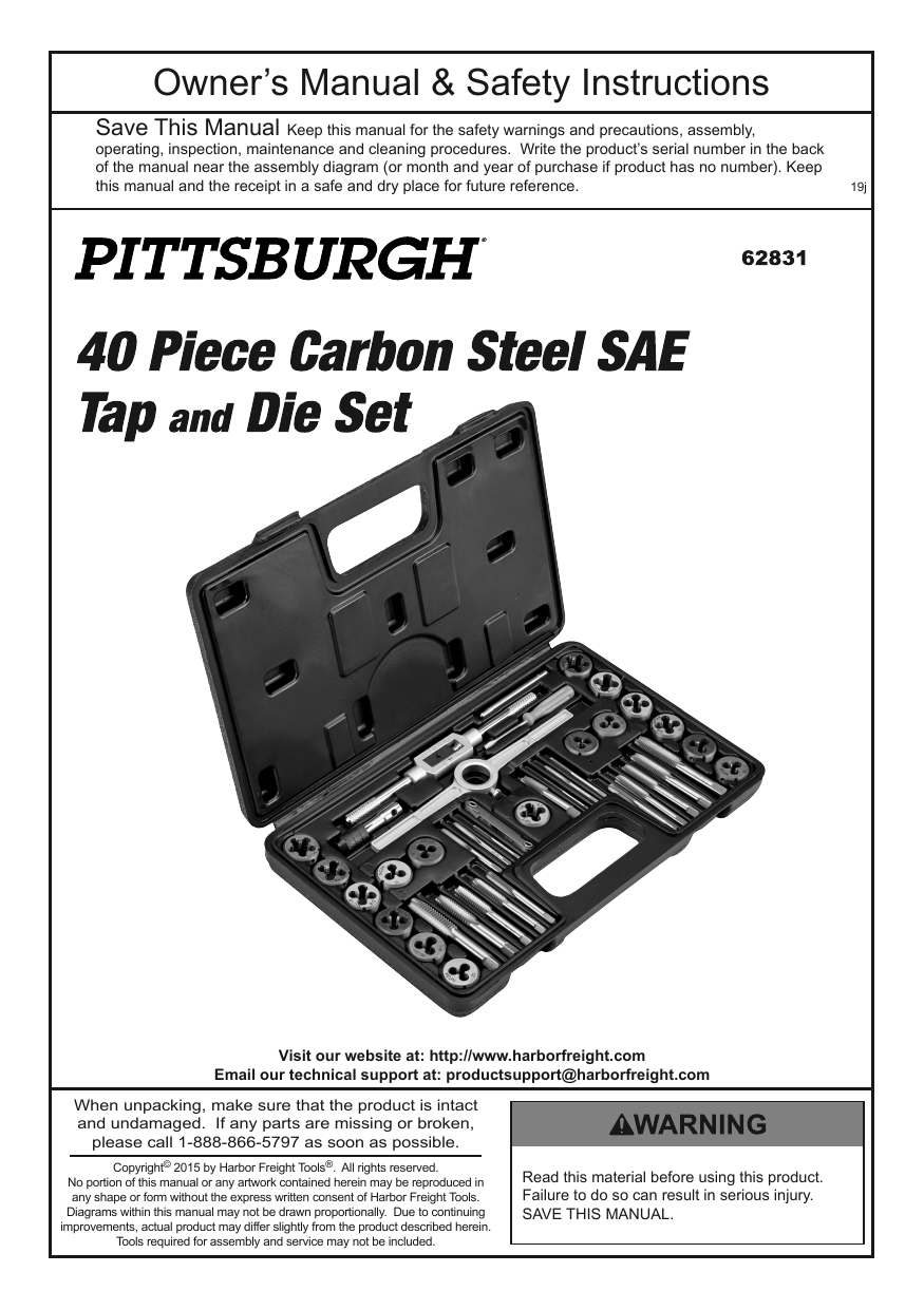 Pittsburgh 40 Pc Carbon Steel Metric Tap and Die Set