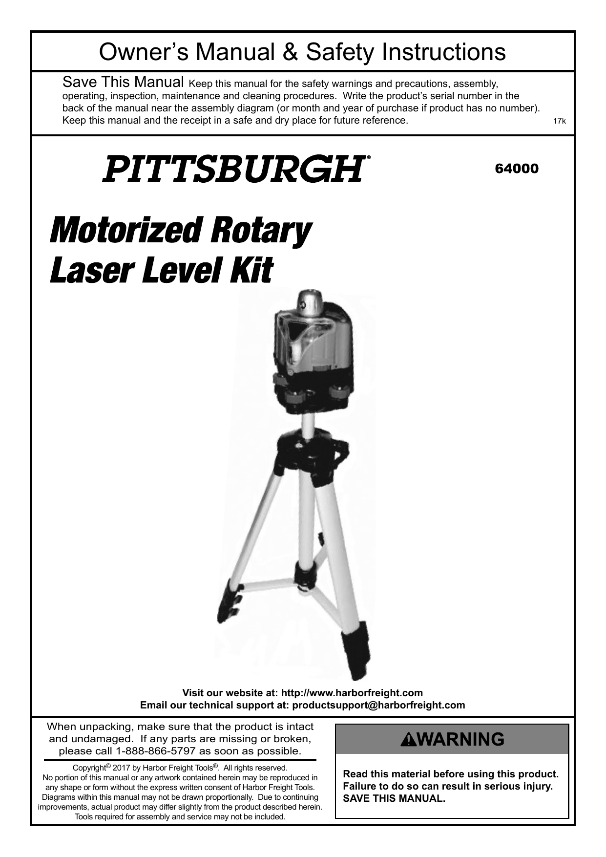 Motorized Rotary Laser Level Kit w/ Tripod & Goggles 360 Degrees Rotation 100ft 