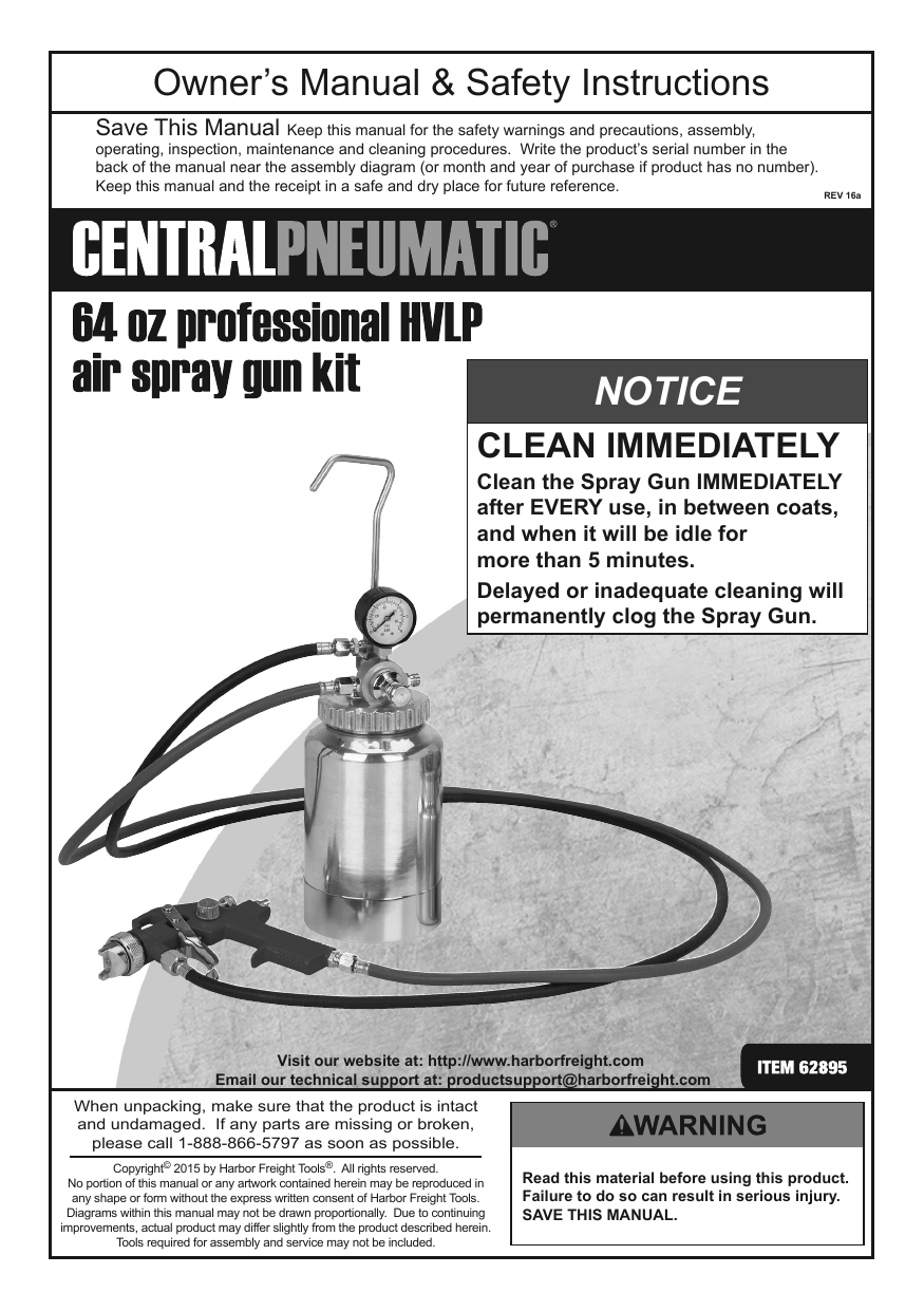 Central Pneumatic 62895 64 oz. Professional HVLP Air Spray Gun Kit