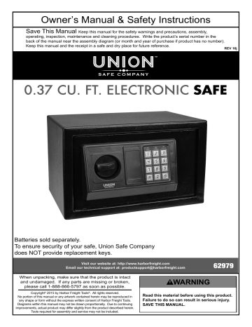 Union Safe Company 62979 0.37 Cubic Ft. Electronic Digital Safe Owner's
