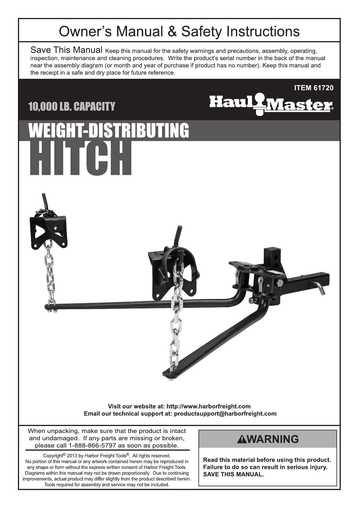 HaulMaster 61720 10000 lb. Capacity WeightDistributing Hitch Owner's
