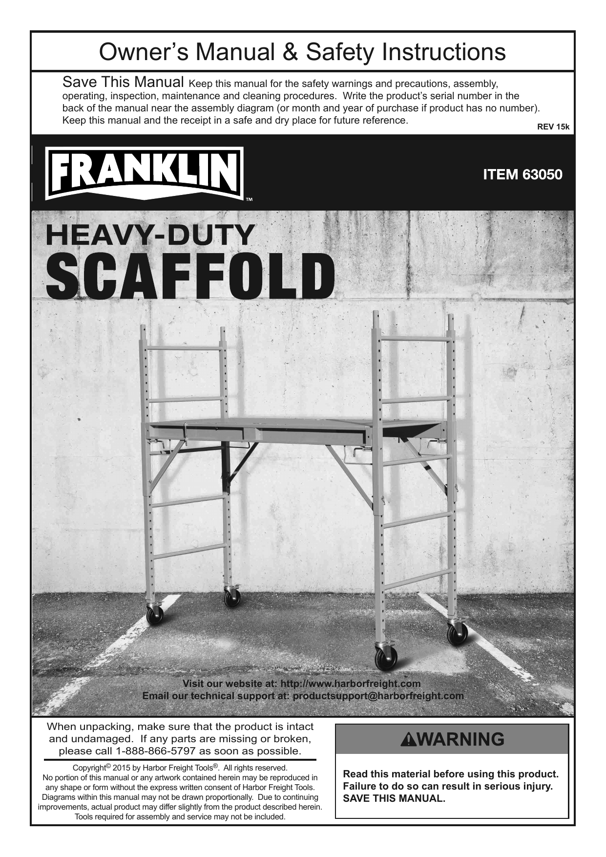 Franklin 63050 Heavy Duty Portable Scaffold Owner's Manual | Manualzz