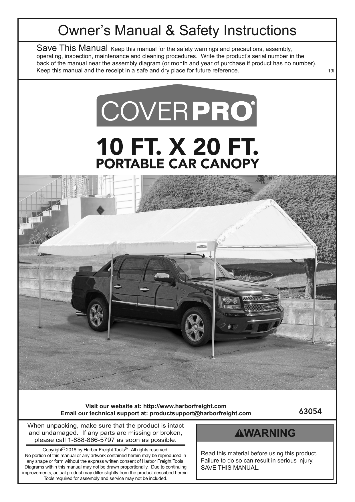 Coverpro 63054 10 Ft X 20 Ft Portable Car Canopy Owner S Manual Manualzz