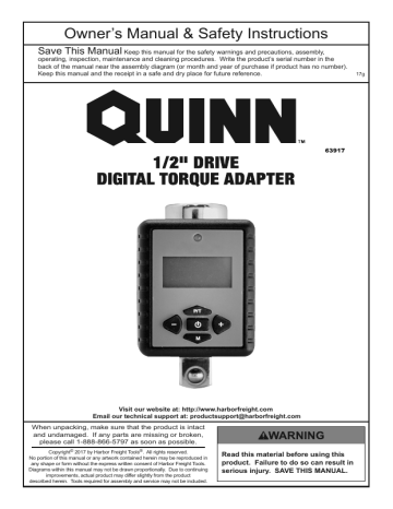 Quinn 63917 1/2 in. Drive Digital Torque Adapter Owner's Manual | Manualzz