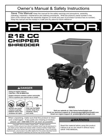 Predator 62323 6.5 HP (212cc) Chipper Shredder Owner's Manual | Manualzz