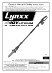 Lynxx 64718 40v Lithium Cordless Pole Saw Owner's Manual