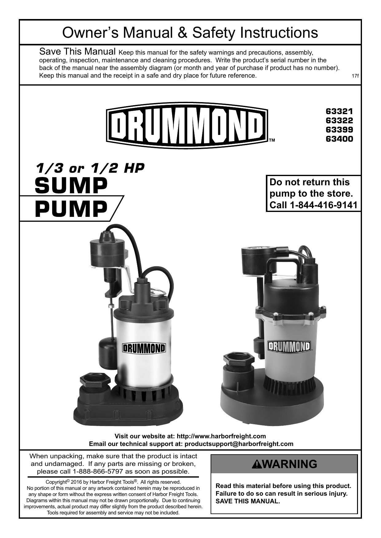 Drummond 63322 1 2 Hp Submersible Sump Pump Owner S Manual Manualzz