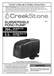 Creekstone 63313 264 GPH Submersible Pond Pump Owner's Manual