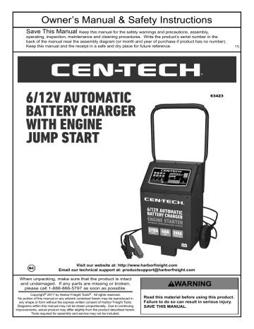 cen tech battery charger 63423 manual