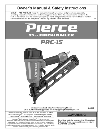 Details about   NEW Pierce PRC-15 15GA 1-1/4" to 2-1/2" Air Pneumatic Finish Nailer 64252 