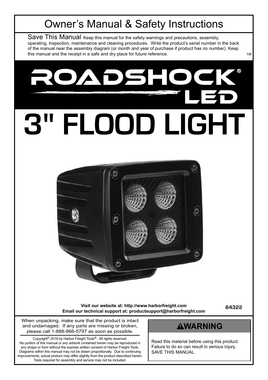 Roadshock 64322 3 in. LED Flood Light Owner s Manual Manualzz